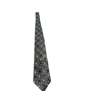 Villa Bugatti Mens Silk Neck Tie Gray/Black/White Geometric Size 56"